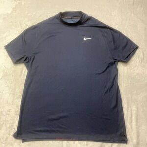 Nike Golf Tiger Woods Mens XL ADV Dri Fit Mock Polo Shirt Navy Blue‎ CU9526-498